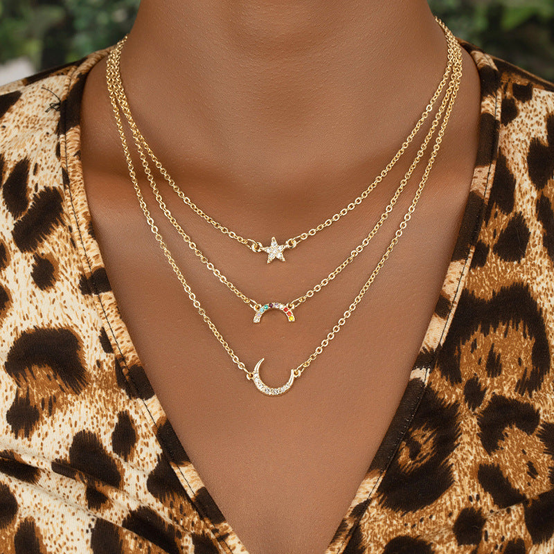 Stylish Three-Layer Celestial Necklace - Vienna Verve Collection