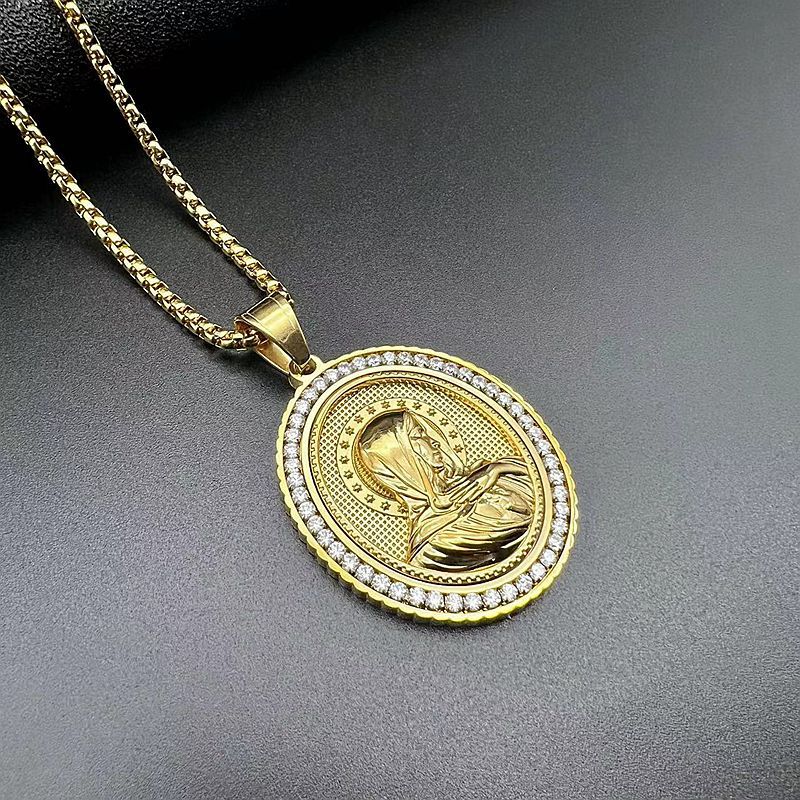 Stainless Steel Necklace - Luxury Gold Plated Virgin Pendant for Hip Hop Religious Jewelry