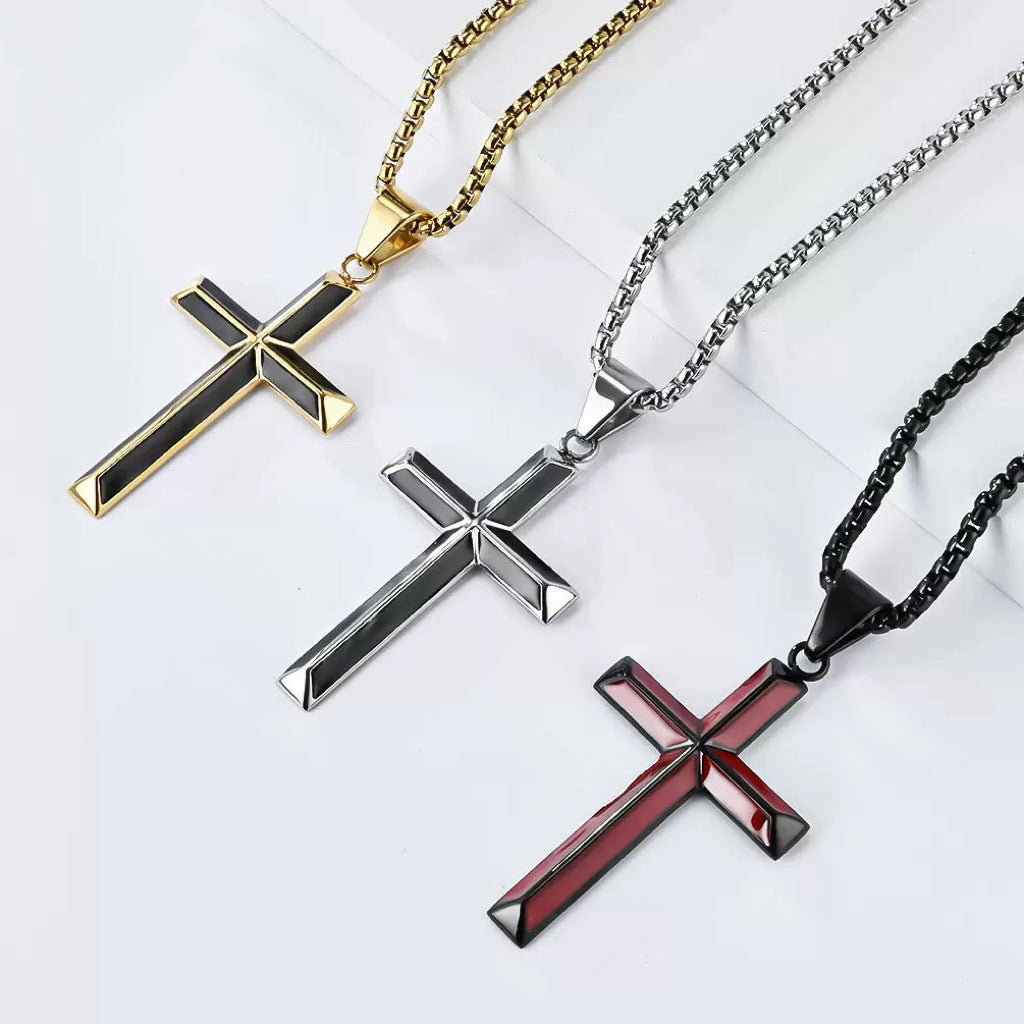 Planderful Epoxy Cross Pendant Necklace In Stainless Steel For Men Hip Hop Style Gift