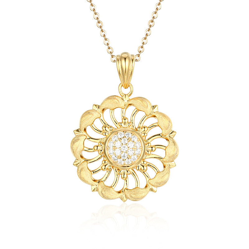 Planderful S925 Sterling Silver Necklace Hollow Zircon Embellishment Italian Retro Antique Style for Women