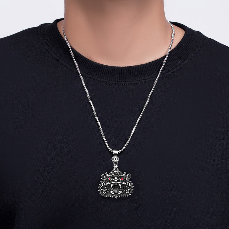 Steel Necklace - Vintage Lion Head Pendant