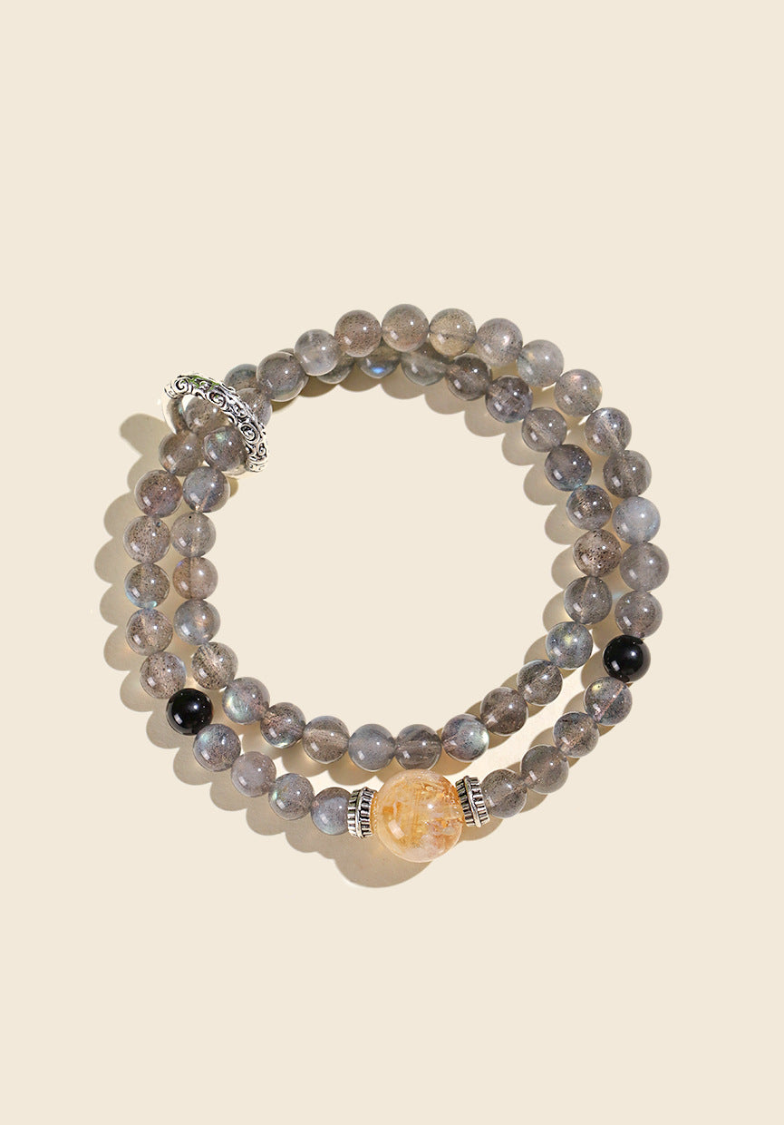 Planderful Fortune's Favor Bracelet – Elegant Beaded Design with Black Agate and Yellow Tower Crystal