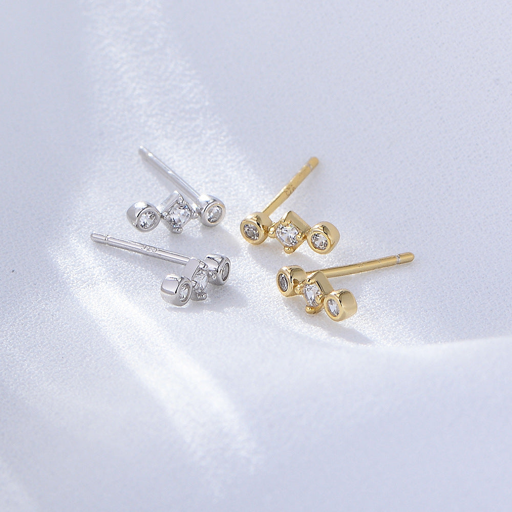 S925 Sterling Silver Geometric Zircon Mini Small Stud Earrings Internet