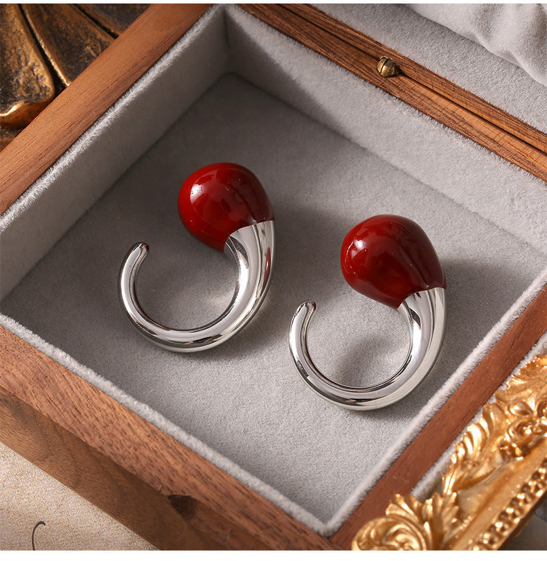 Geometric Water Drop Open Ring in Titanium Steel