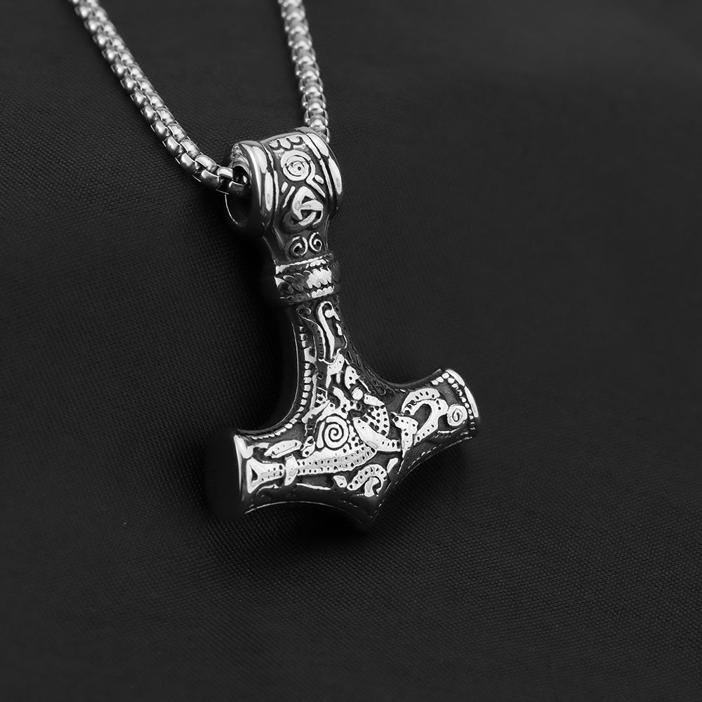 European and American Jewelry Wholesale Titanium Steel Men's Pendant Necklace Retro Viking Thor's Hammer for Men