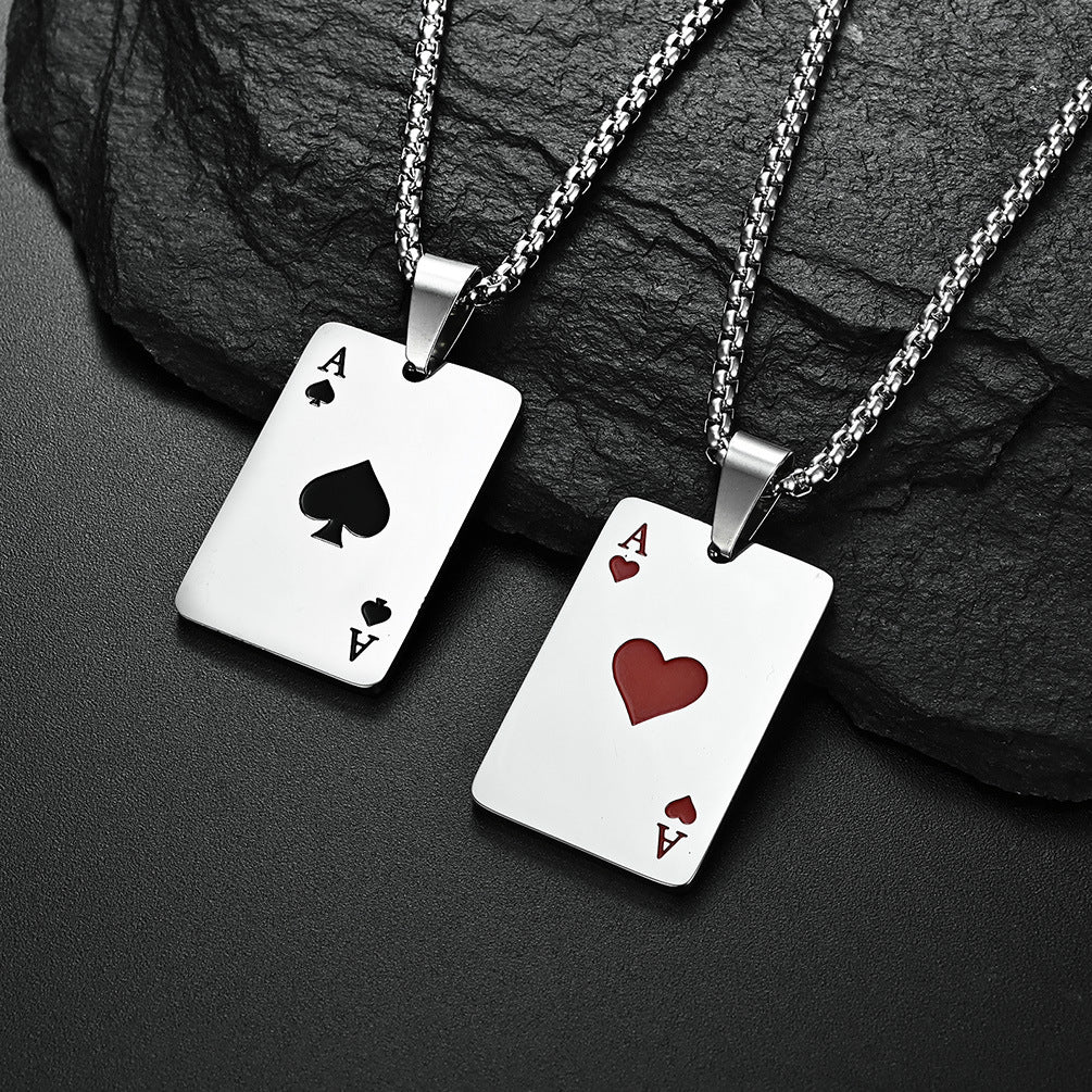 Planderful Personalized Playing Card Necklace Titanium Steel Ace Spades Ace Hearts Pendant For Card Game Lovers