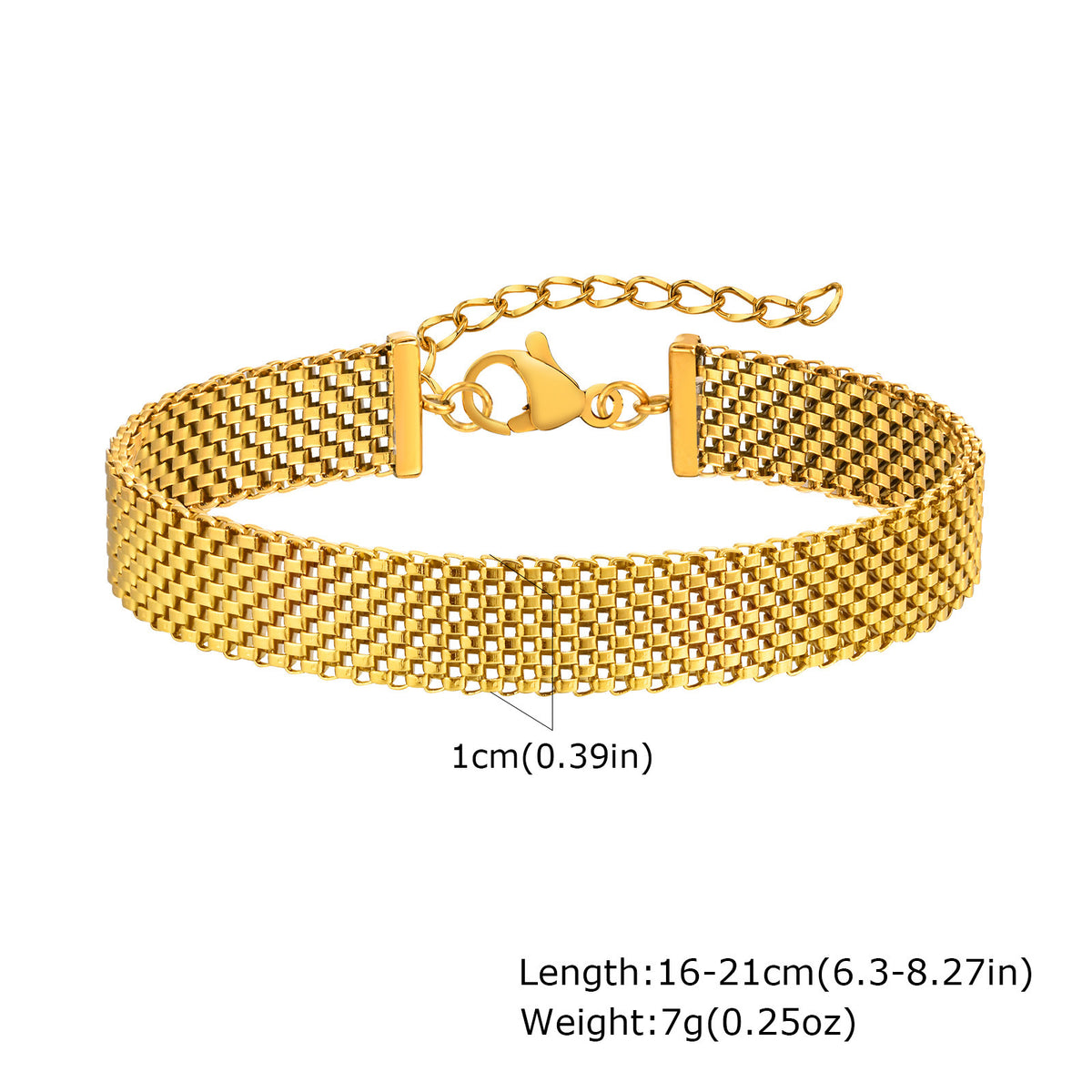 Wide Mesh Strap Gold Stainless Steel Bracelet for Women