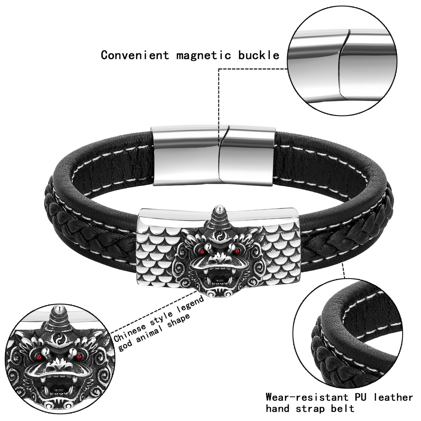 Steel Bracelet - Statement Mens Leather Punk Tiger Planderful