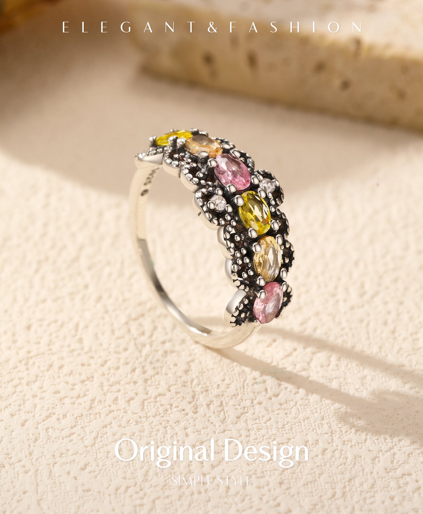 Planderful Gala Fireworks Ring – Unique Retro Design with Stunning Zircon Accents