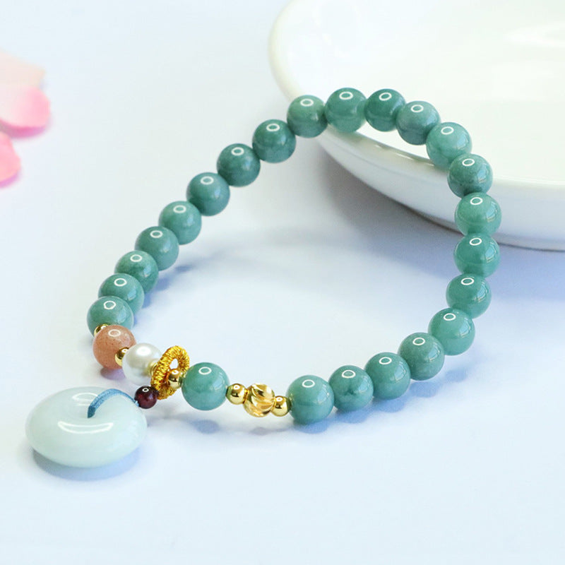 Blue Water Jadeite Peace Buckle Beaded Bracelet