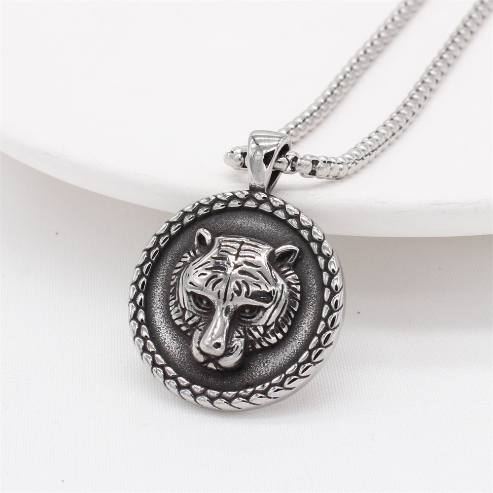 Tiger Head Pendant Necklace Titanium Steel Durable For Men Unisex Hip Hop Style Planderful