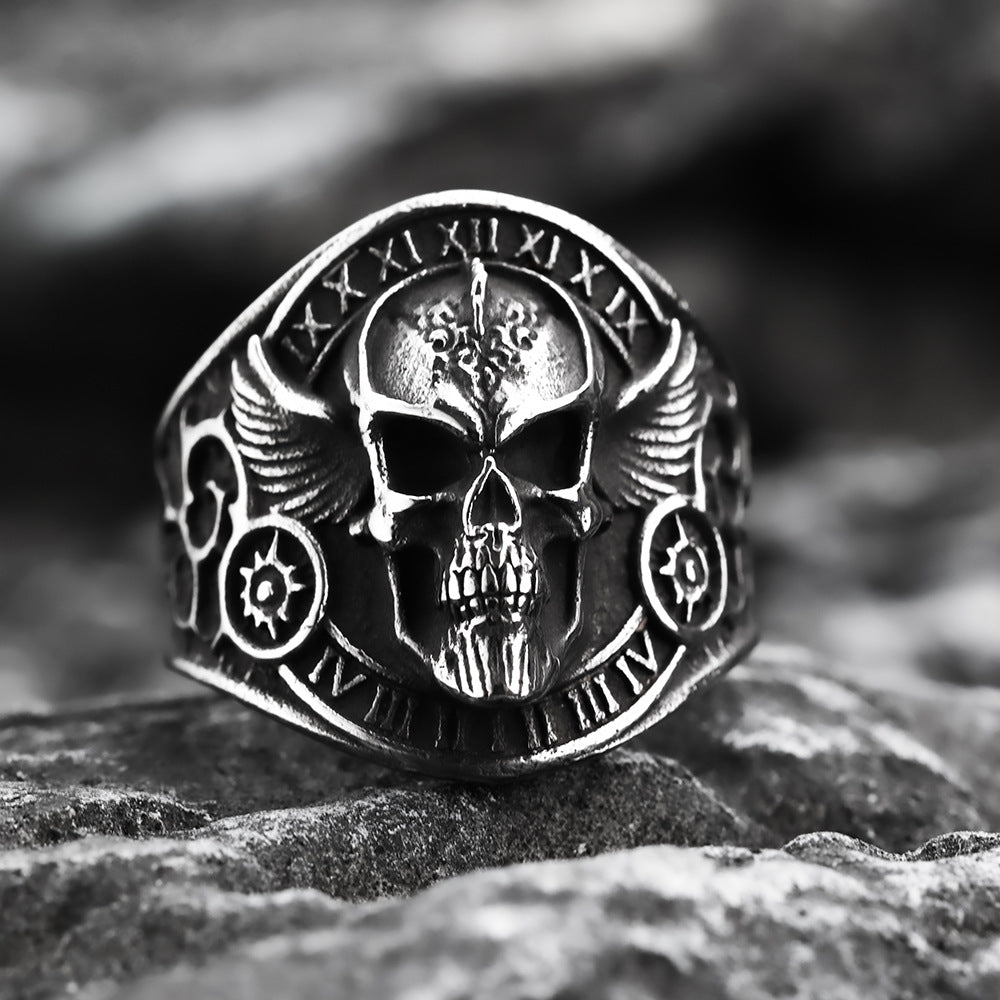 Titanium Steel Ring Heavy Metal Nordic Pirate Skull Avant Garde Design For Men by Planderful Shop