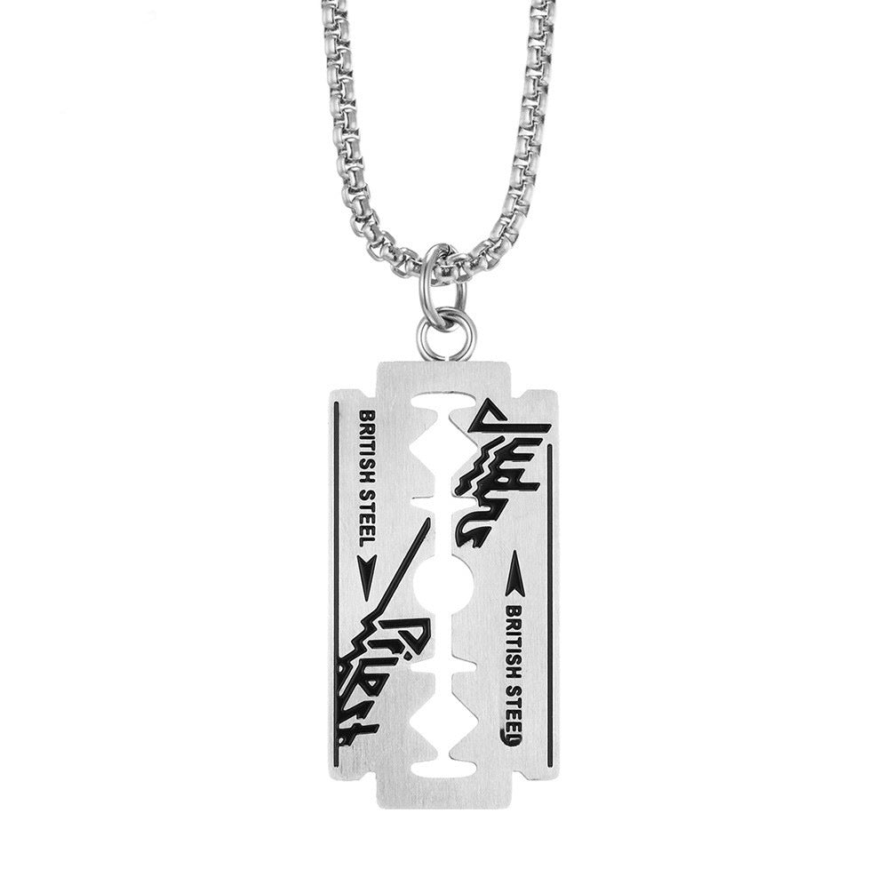 Steel Necklace – Statement Razor Blade Street Style Everyday Jewelry by Planderful