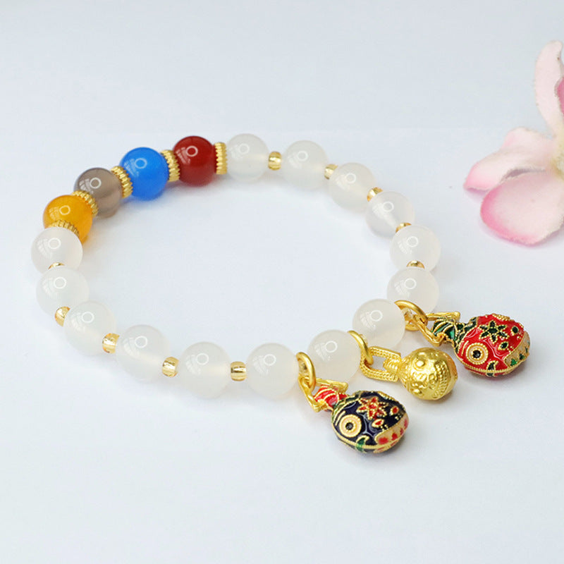 Chalcedony and Swallow Enamel Bracelet