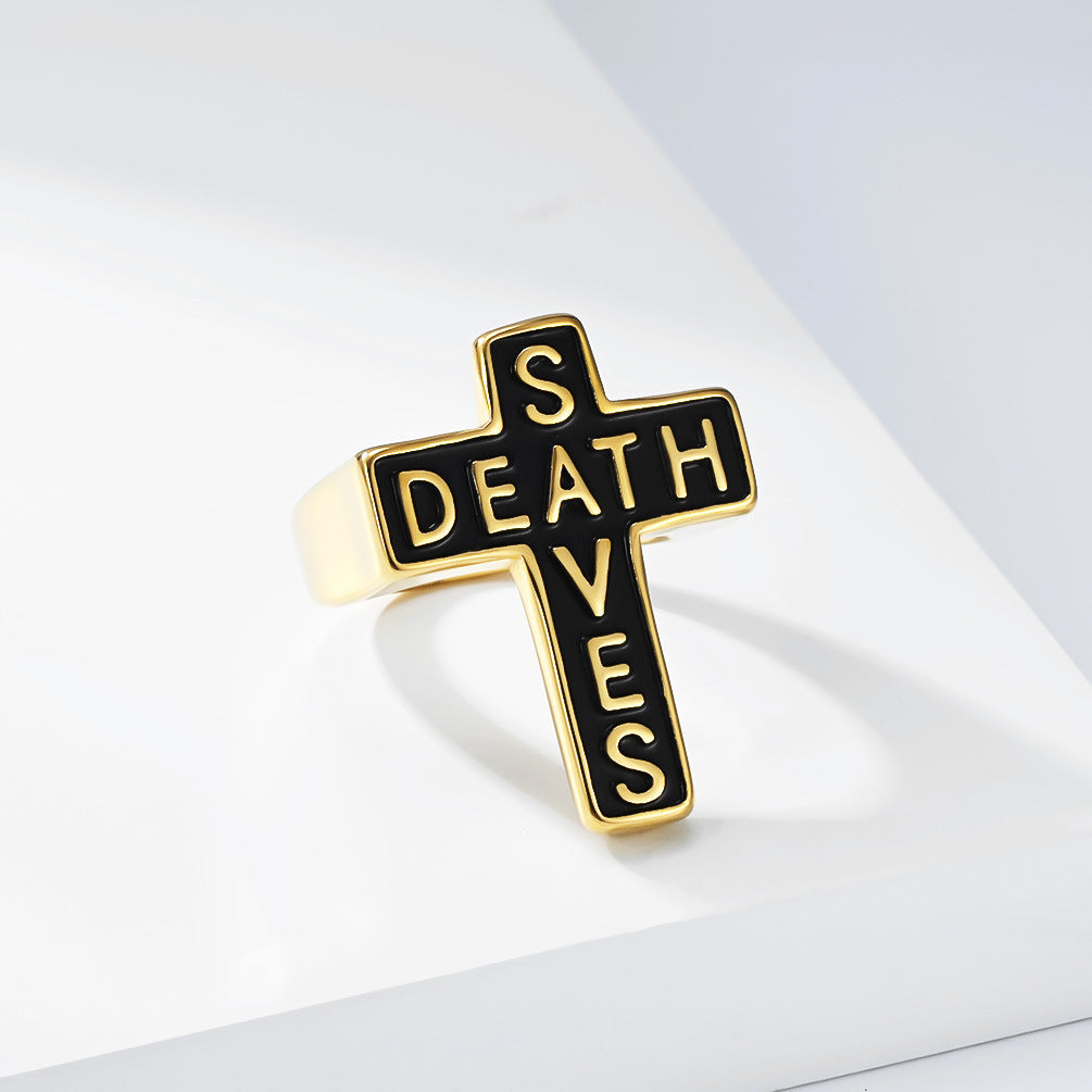 Death Saves Cross Stainless Steel Ring Punk Rock