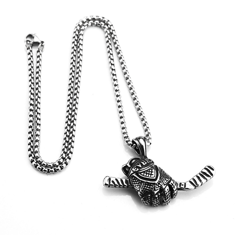 Planderful Ice Hockey Pendant For Men Retro Stainless Steel Necklace Durable Everyday Wear
