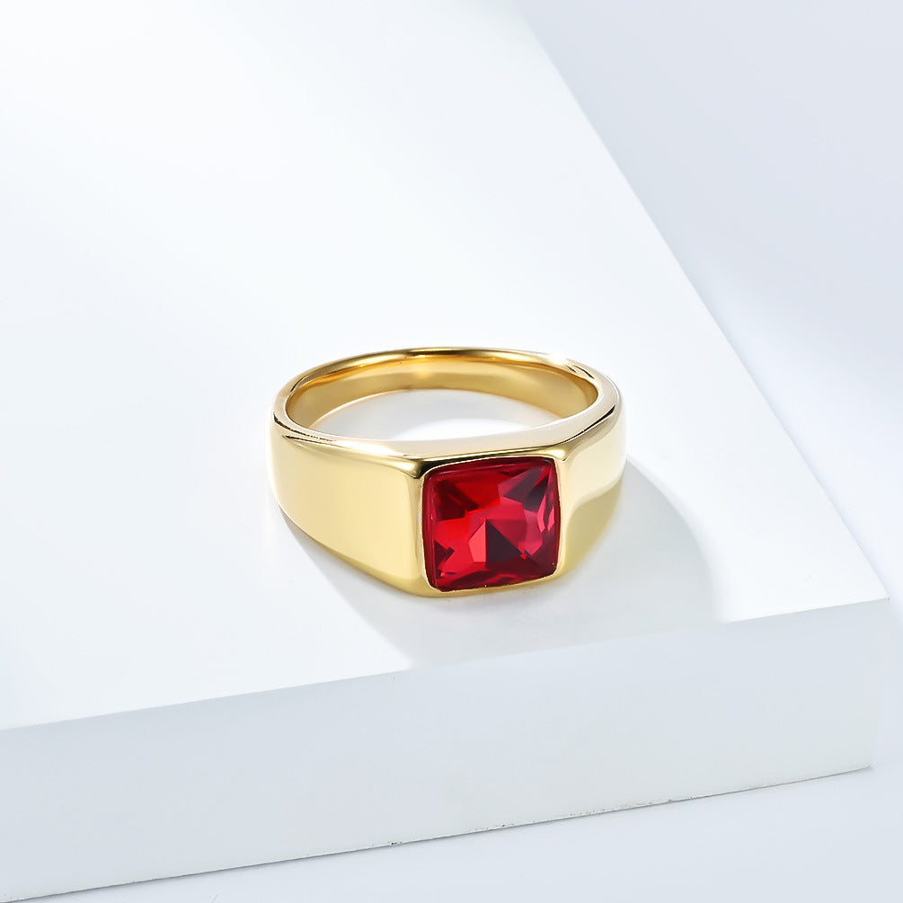 Planderful Stainless Steel Zircon Ring Inlaid Red Zircon Retro Kropunk For Men Unisex