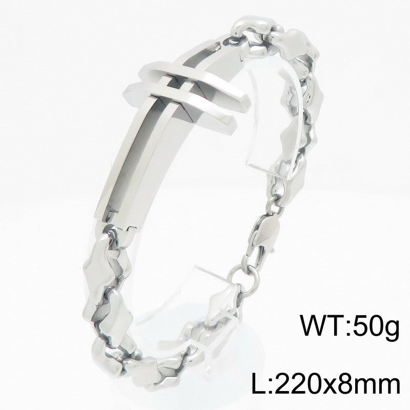Hip-Hop Hand-Spliced – Niche Double-Layer Hollow Cross Rhombus Chain – Titanium Steel Bracelet