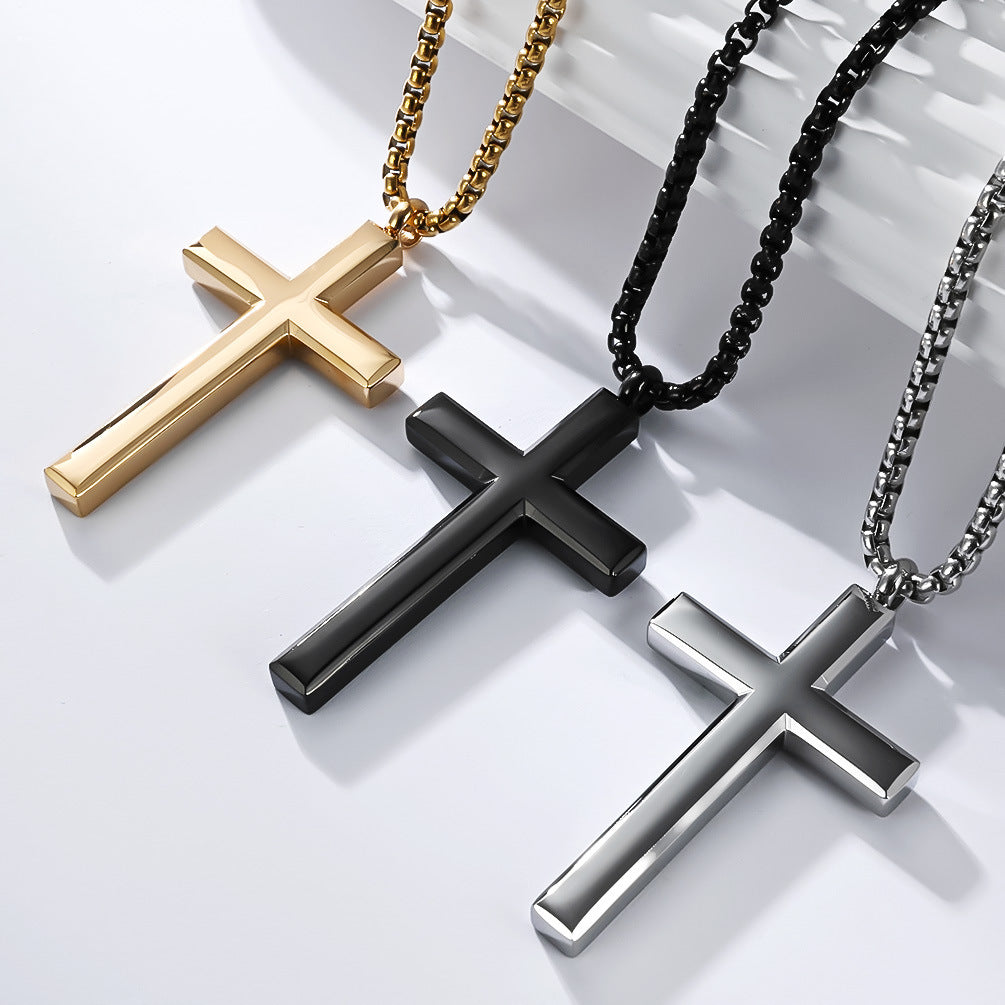 Planderful Titanium Cross Pendant Necklace Unisex Glossy Non Fading Jewelry For Everyday Wear