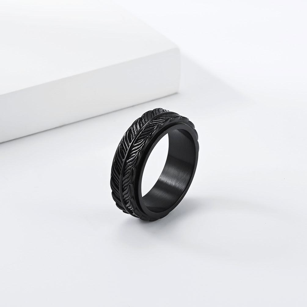 Feather Olive Branch Spinner Vintage Stainless Steel Ring for Men