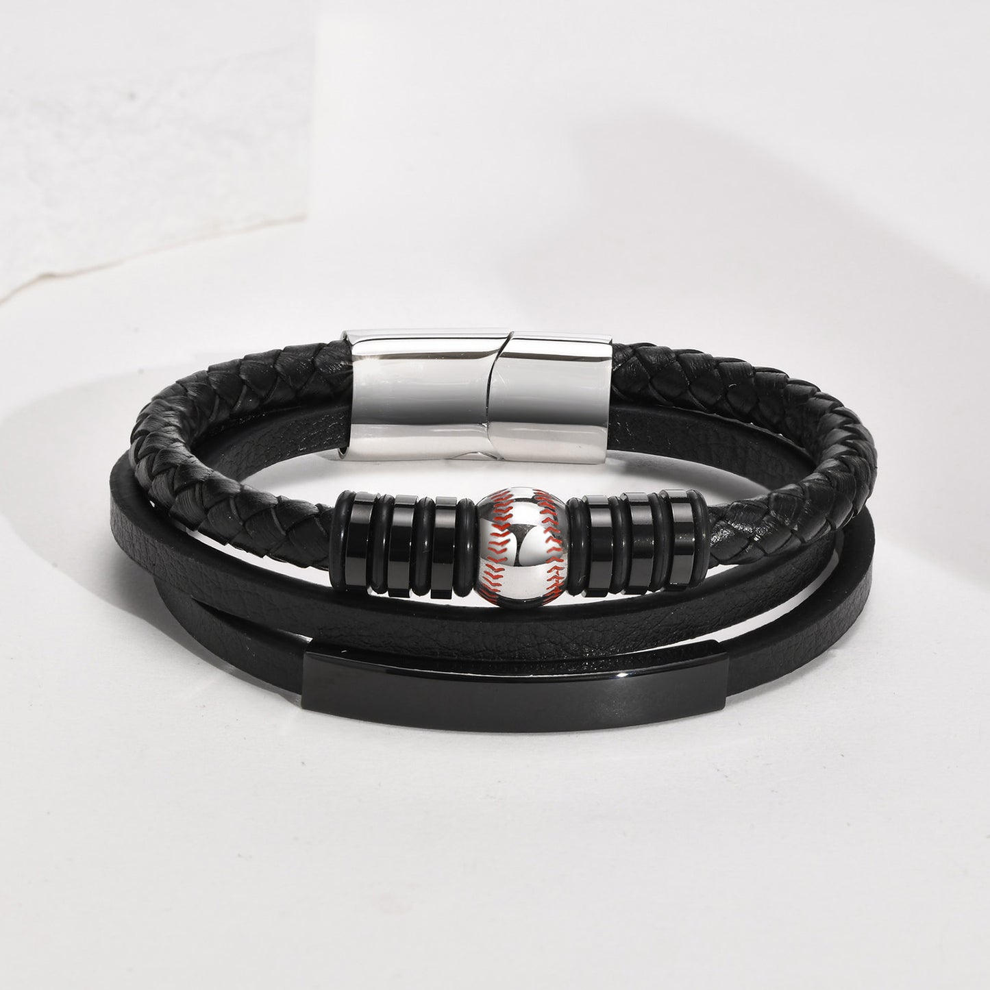 Stainless Steel Curved Baseball Football Bracelet for Men