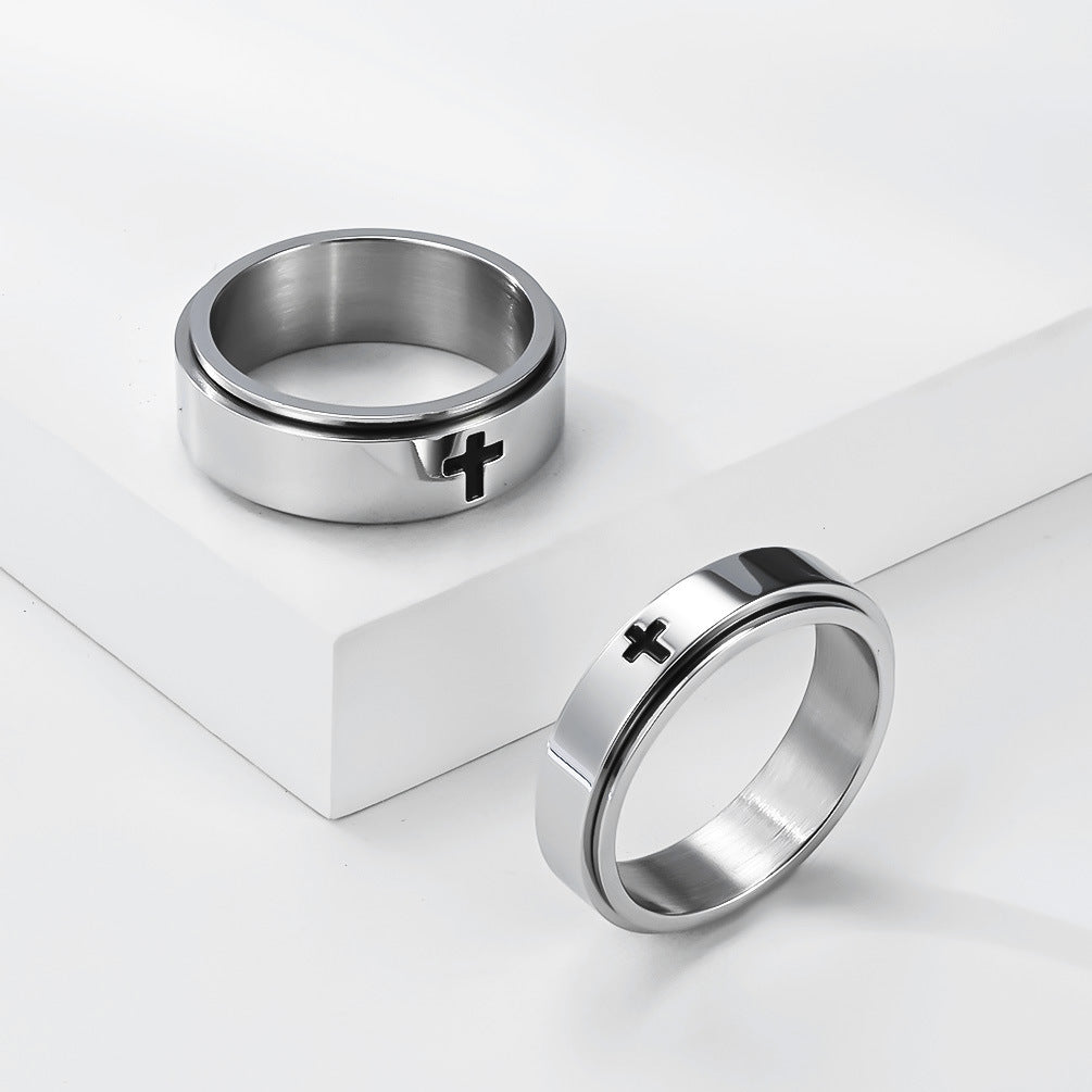 Planderful Rotating Cross Ring Steel Unisex Jewelry For European And American Weddings And Engagements Statement