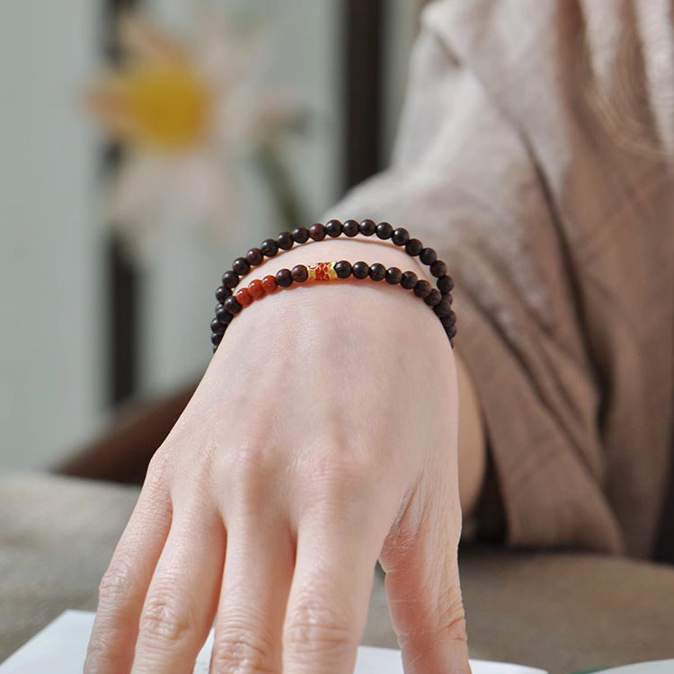 Fortune's Favor Sterling Silver Koi Fish and Rosewood Double Ring Bracelet with Lotus Pearl