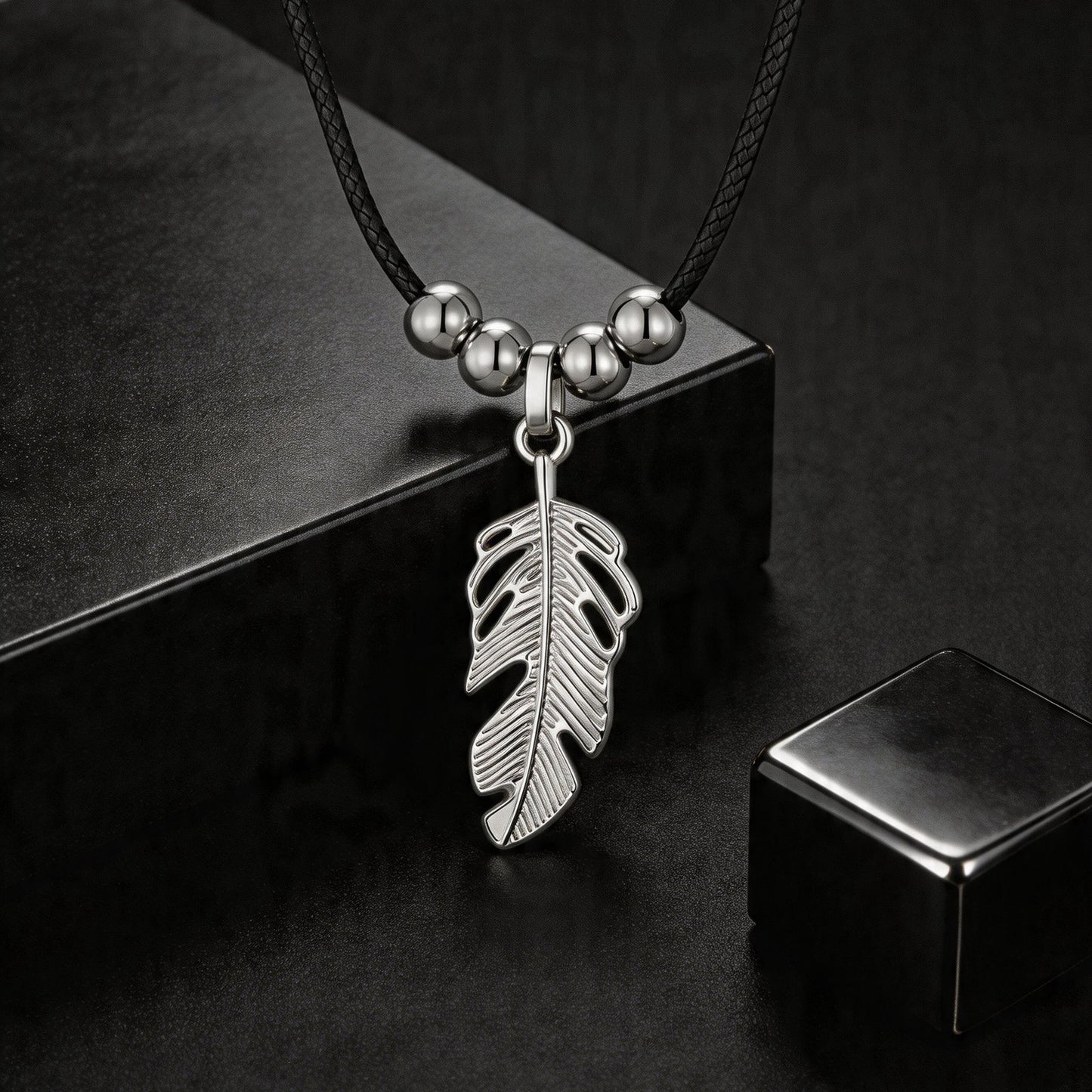 Stainless Steel Leaf Steel Ball Wax Rope Collarbone Chain Gothic Necklace