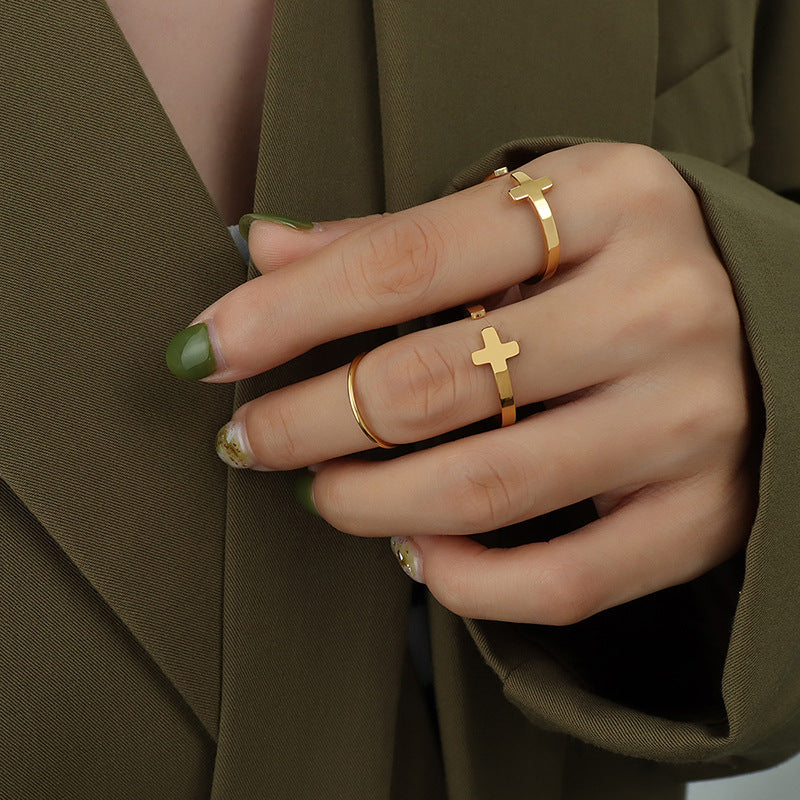 Luxurious Gold-Plated Titanium Steel Open Ring Set for Couples