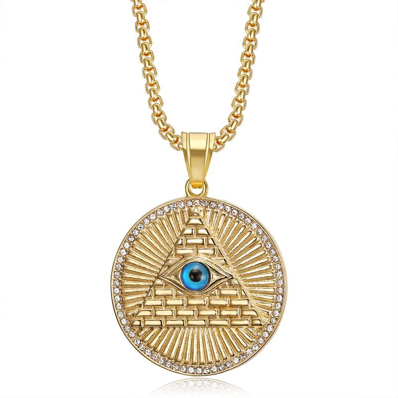 Planderful Everyday Genie Premium Hip Hop Eye Of God Pendant Necklace Stainless Steel Gold Plated