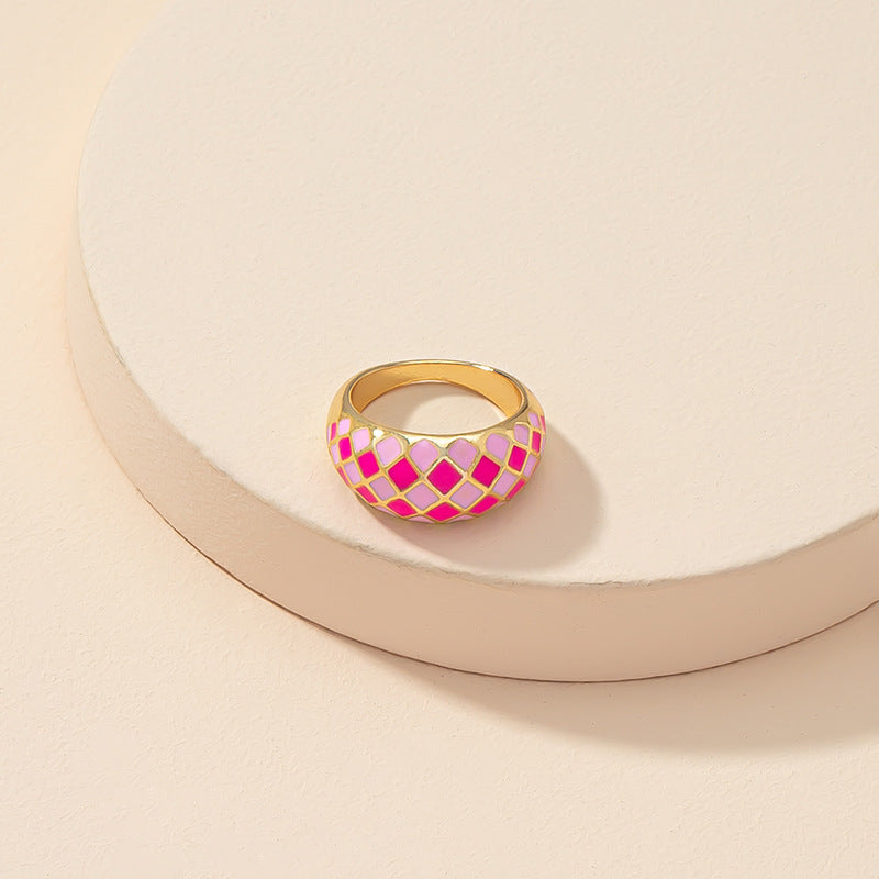 French Drip Checkerboard Index Finger Ring - Elegant European and American Style Jewelry