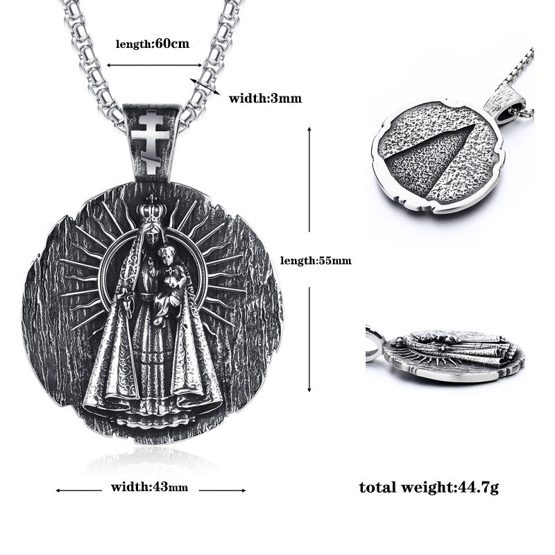 Steel Necklace - Vintage Virgin Mary Pendant