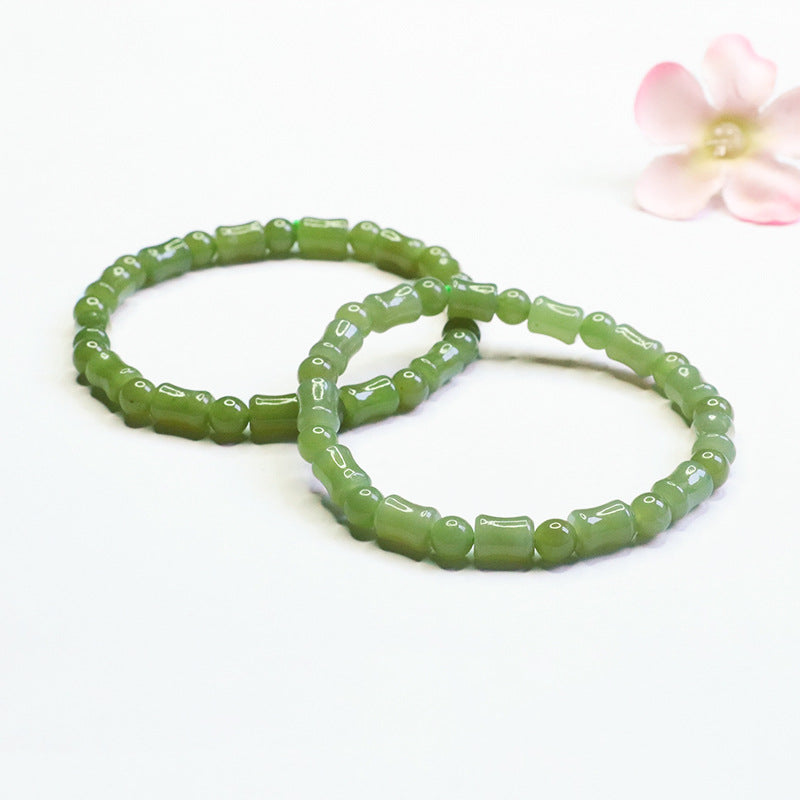 Qingshui Hetian Jade Green Bamboo Bracelet