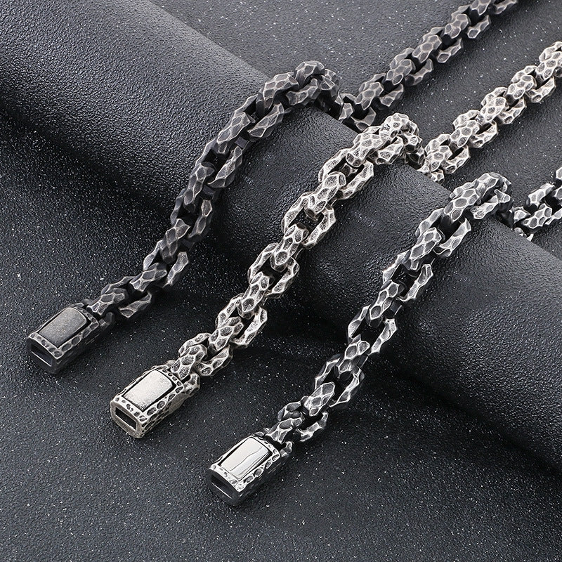 Planderful Mens Punk Necklace Titanium Steel Retro Texture