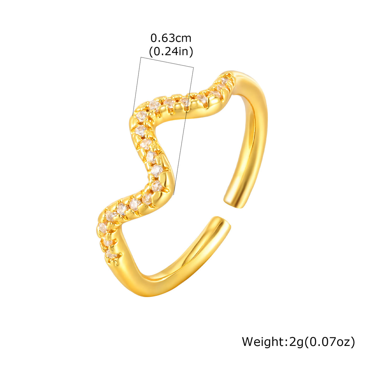 Copper Light Wind Inlaid Wave Ring Zircon Geometric Opening Ring Gold