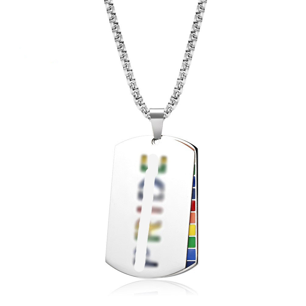 Cross-Border Amazon Rainbow Flag Titanium Steel Pendant Necklace