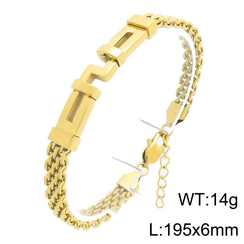 With Extension Chain Bracelet – Hip-Hop Back Pattern Labyrinth Curved Bar Mesh Chain