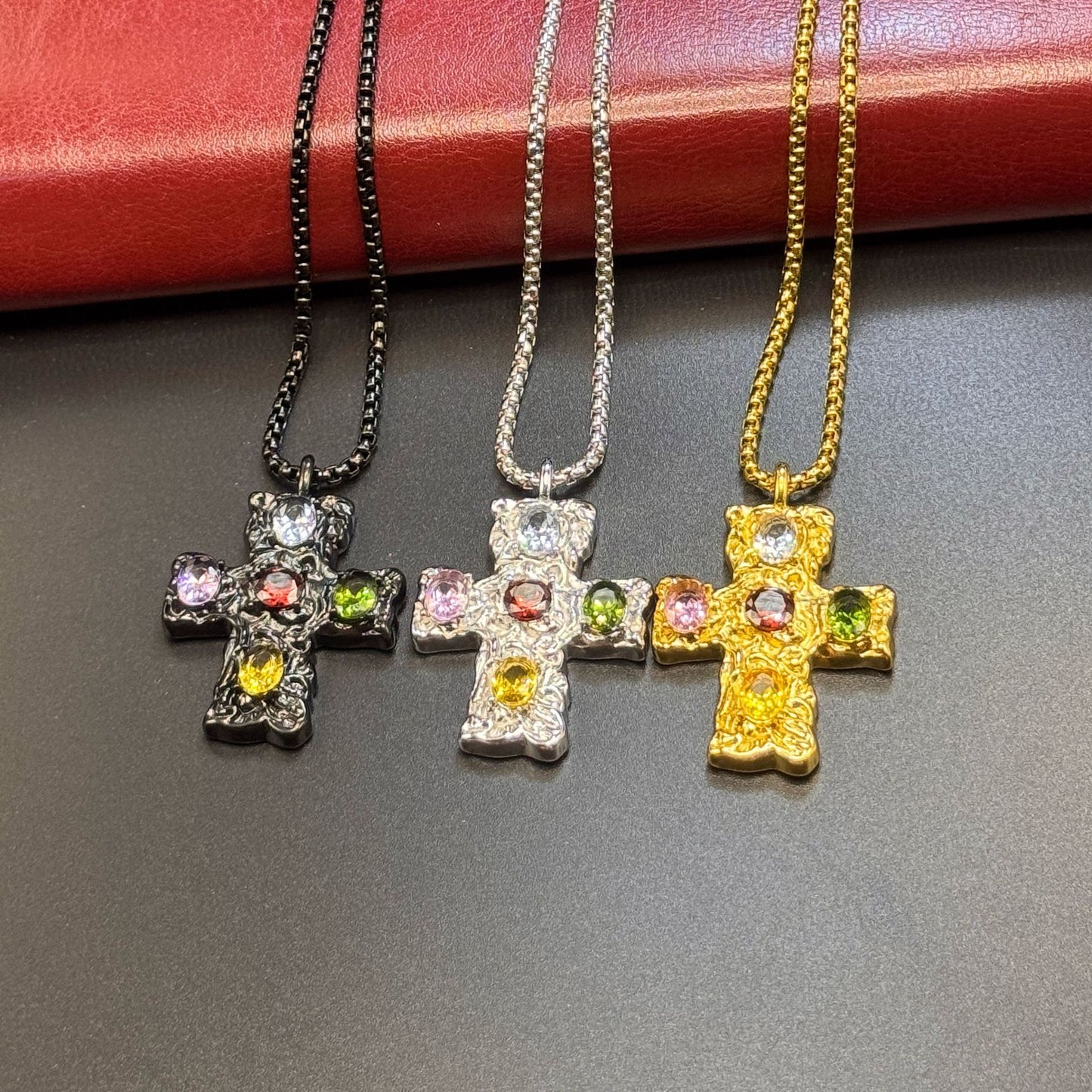 Planderful Cross Necklace Titanium Steel Gold Plated Multicolor Beating Pattern For Fashion Lovers