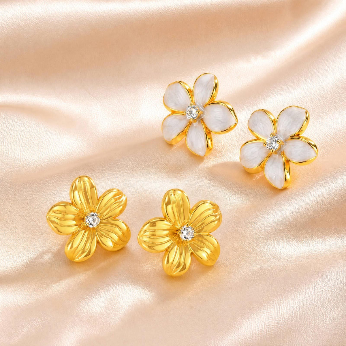 Stainless Steel Zircon Floral Earrings