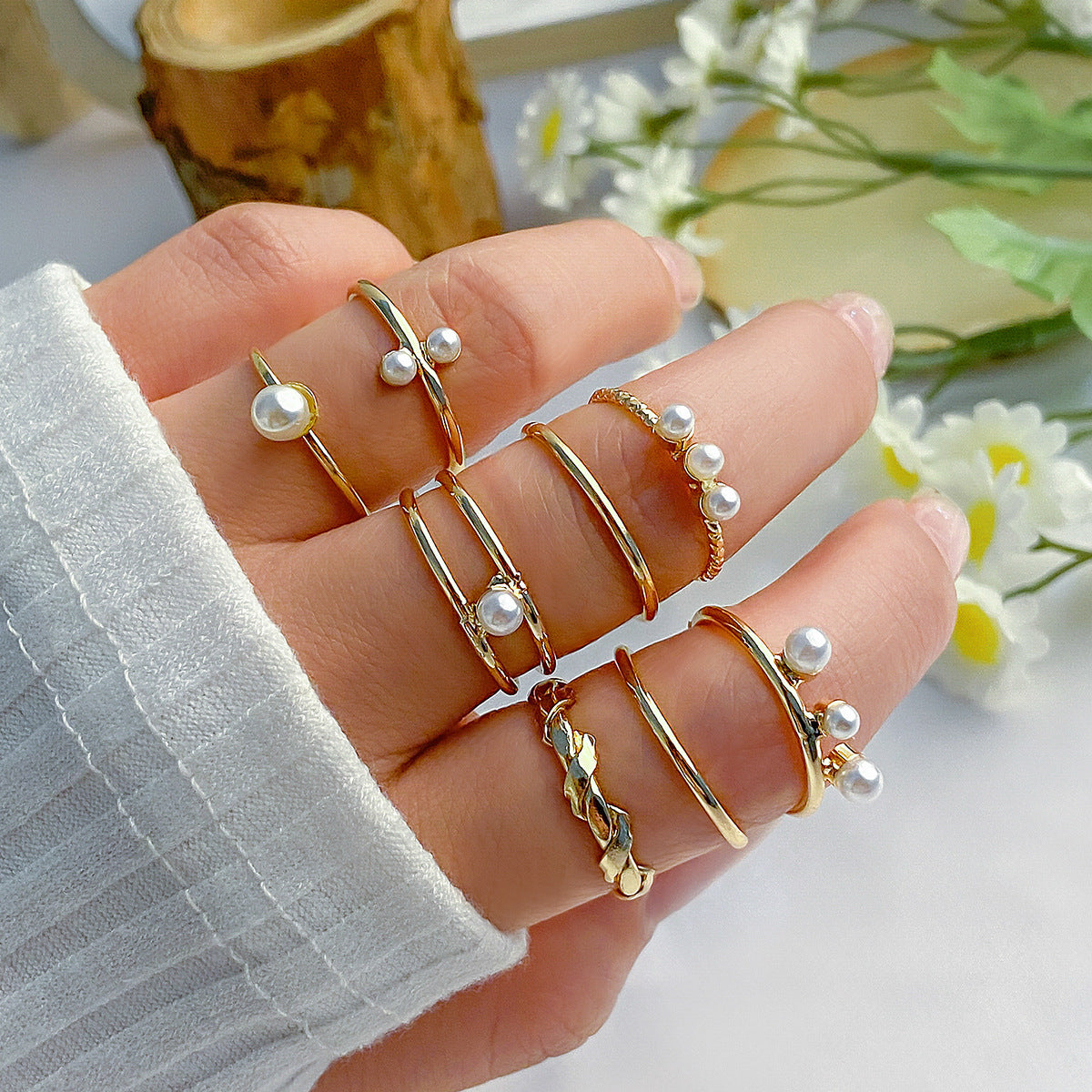Stacked Moon and Star Ring Set with Small Butterfly and Full Diamond Geometric Cross Europe and United States Jewellery.
