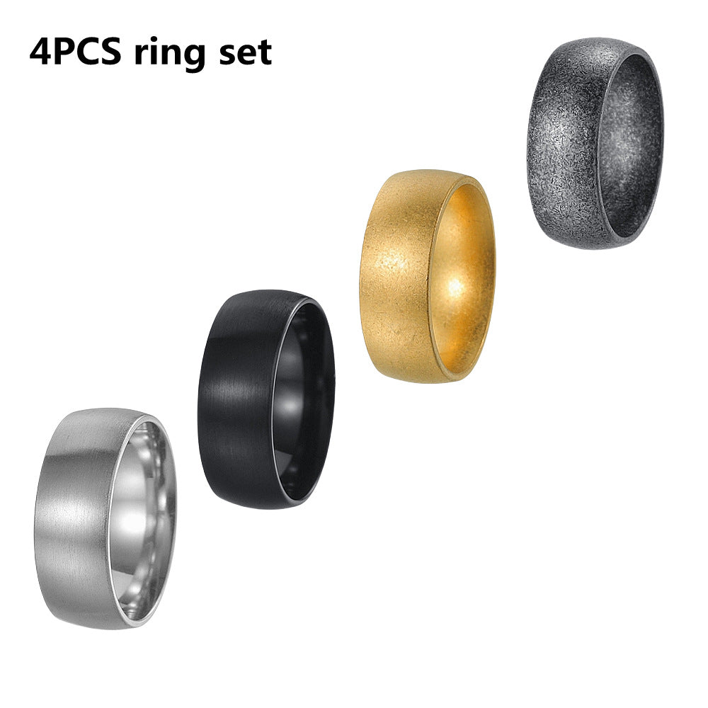 Planderful Everyday Genie 4 Piece Unisex Stainless Steel Ring Set With Brushed Sand Finish Retro Bold Statement Jewelry