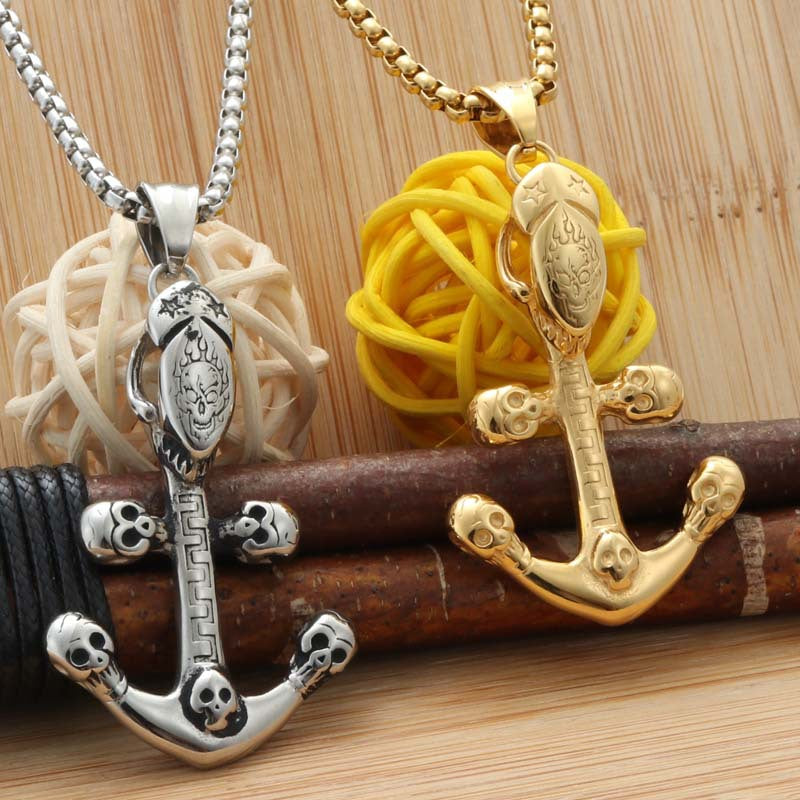 Personalized Titanium Steel Sail Anchor Pendant Necklace for Men - Trendy Punk Style