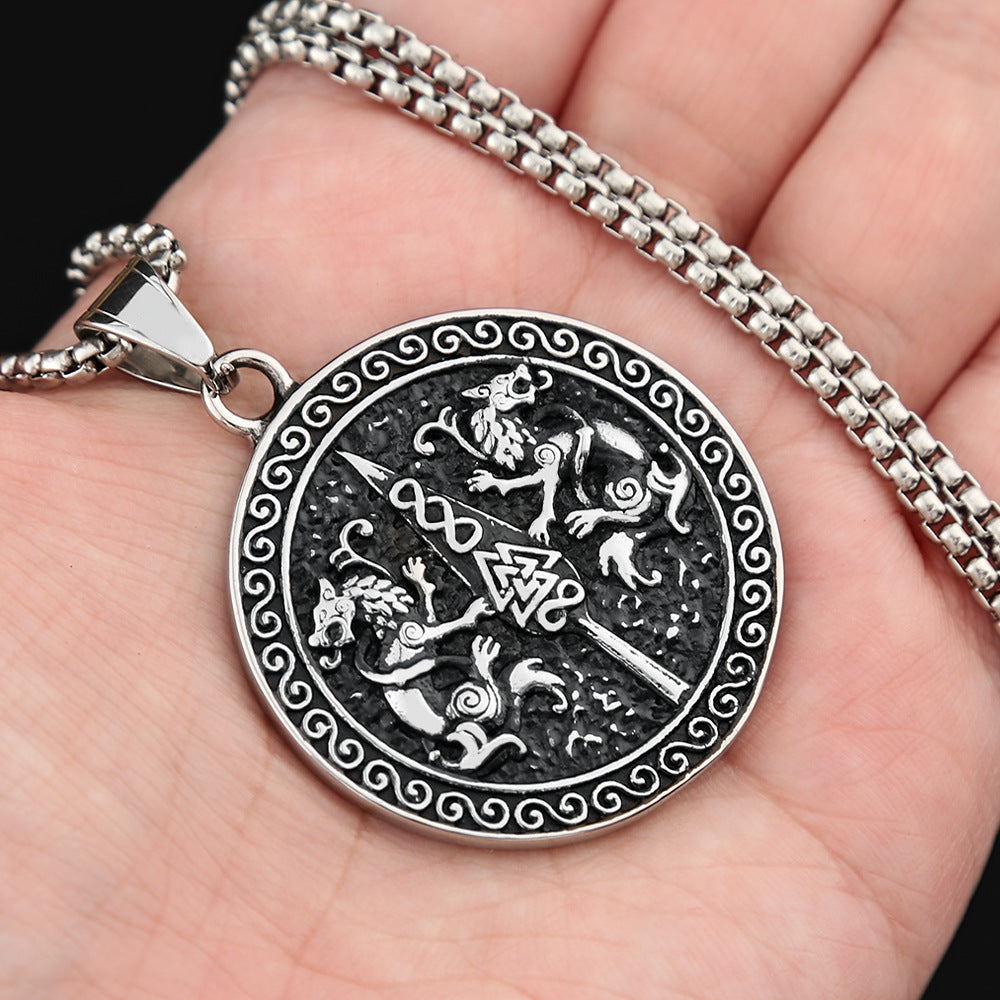 Retro Stainless Steel Long Necklace with Titanium Pendant for Men