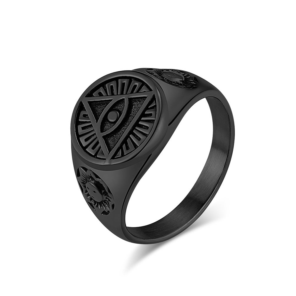 Planderful Titanium Steel Devil Eye Triangle Ring For Men Punk Horus Eye Jewelry Durable
