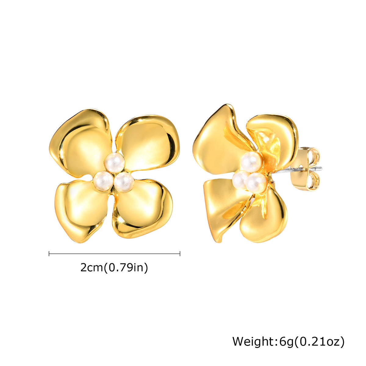 Gold-Tone Pearl Flower Stud Earrings