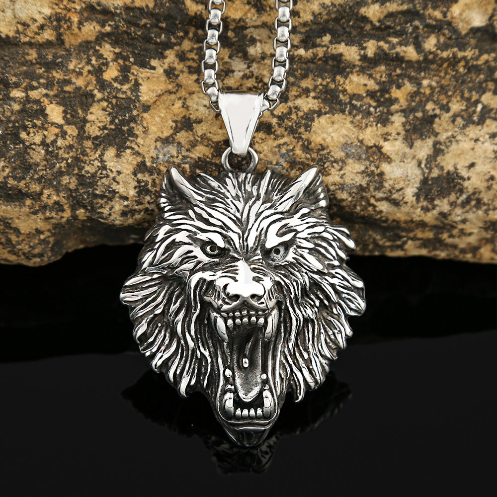 Nordic Hip-Hop Stainless Steel Viking Wolf Head Necklace