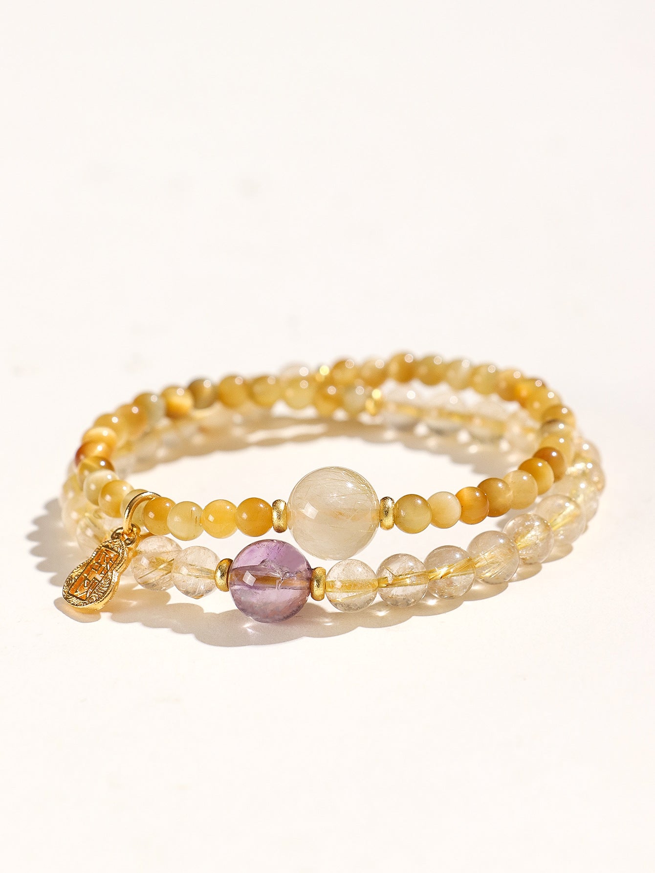 Planderful Fortune's Favor Bracelet – Elegant Double Circle Design with Golden Tiger Eye and Amethyst