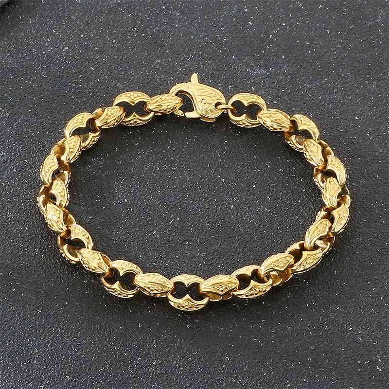 Punk Style Pig Nose Chain – Smeared Dotted Coffee Bean Chain Stainless Steel Men's Bracelet