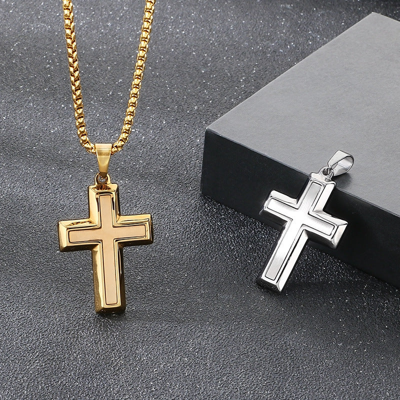 Planderful Stainless Steel Pendant Two Tone Cross Men Retro