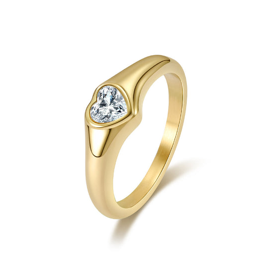 Planderful Zircon Heart Ring For Women Titanium Steel Jewelry Elegant Fashion Wedding Band
